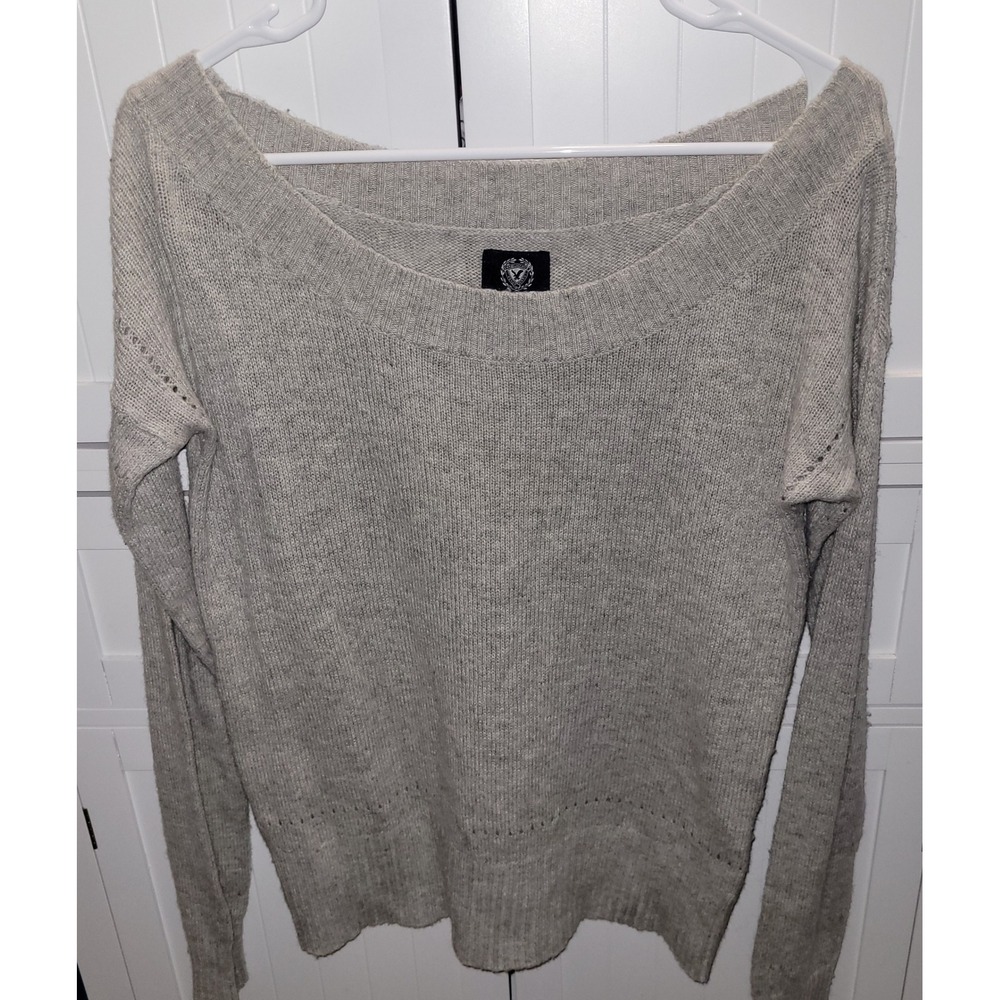 American Eagle Gray Wool Blend Boat Neck Pointelle Knit Sweater Womens Medium